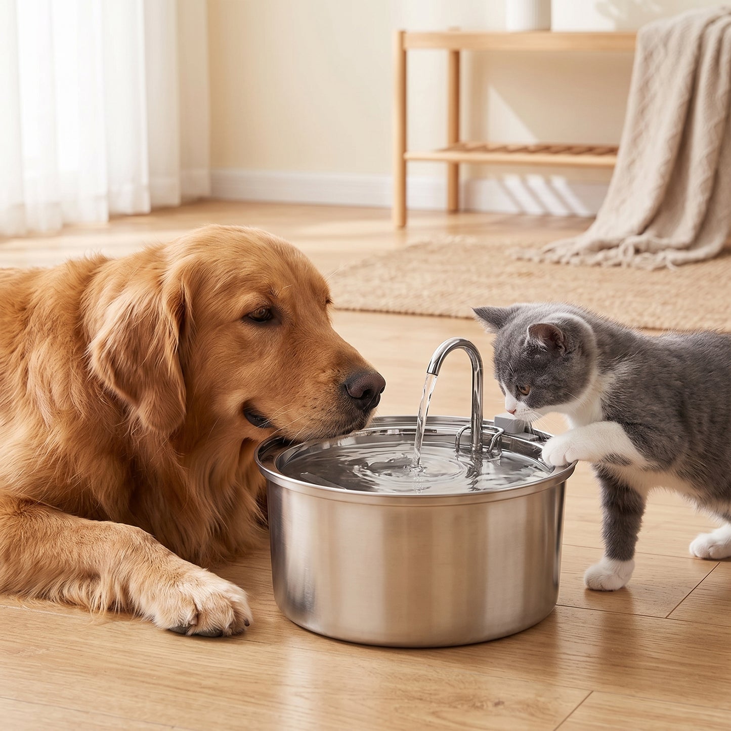 GEAROAM Stainless Steel Water Fountain - Fresh, Filtered Water for Cats & Dogs