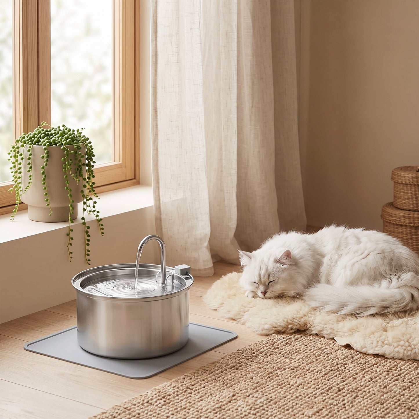 GEAROAM Stainless Steel Water Fountain - Fresh, Filtered Water for Cats & Dogs
